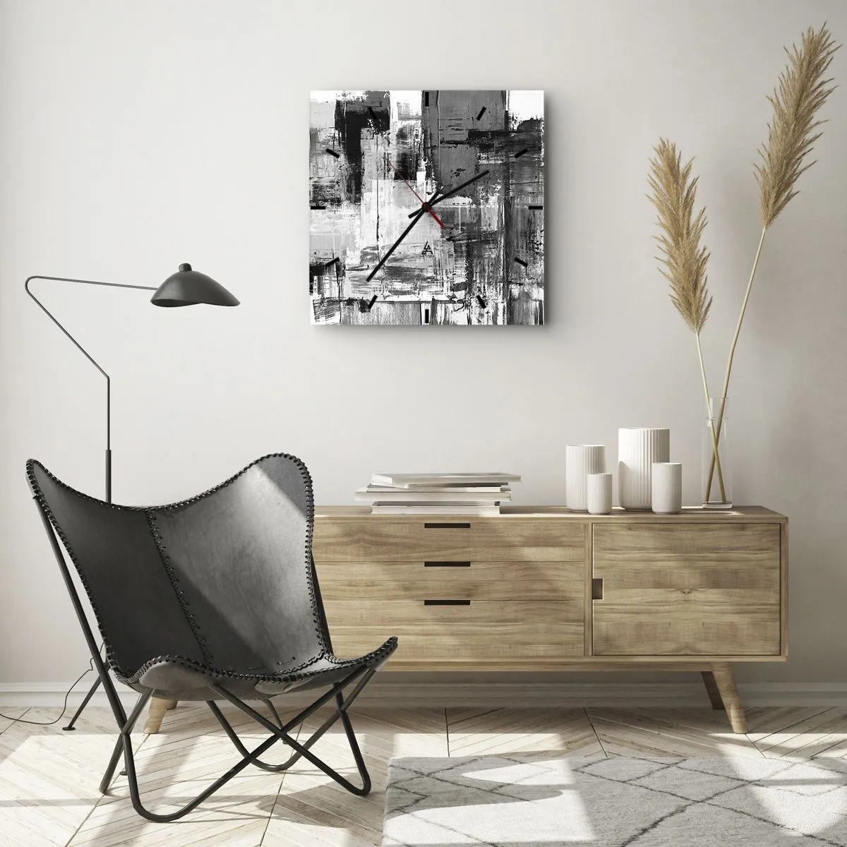 Horloge murale - Pendule murale - Composition abstraite en noir, blanc et gris - 30x30cm - Le gris est beau - Décoration murale moderne pour le salon et la chambre ARTTOR