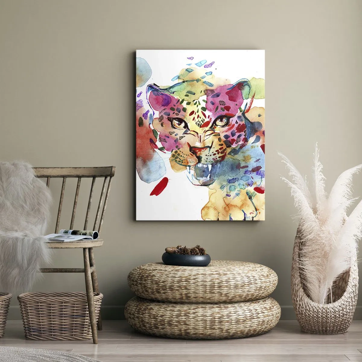 Impression sur toile - Image sur toile - Portrait abstrait d'un léopard aux couleurs intenses - 50x70cm - La belle et la Bête - Décoration murale moderne pour le salon et la chambre ARTTOR