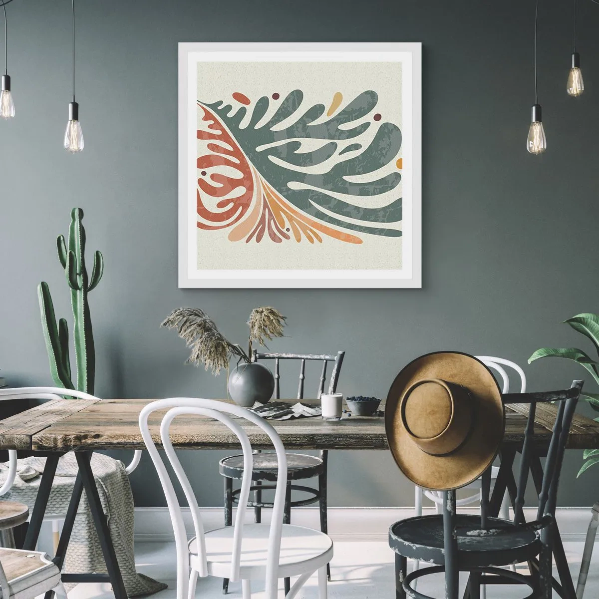 Affiche dans un cadre blanc - Poster - Feuille multicolore - 30x30 cm