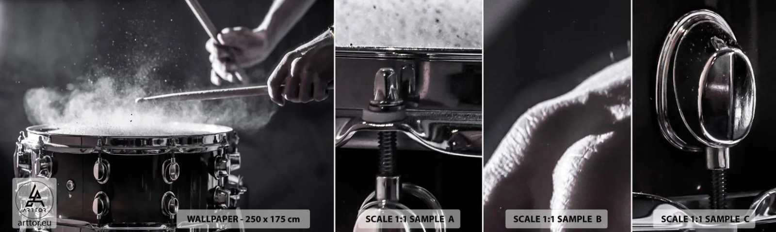 Échantillon de Papier Peint Autocollant Deluxe Sticker - Tempo de la musique - Musique, Un instrument de musique, Tambour - 100x30 cm