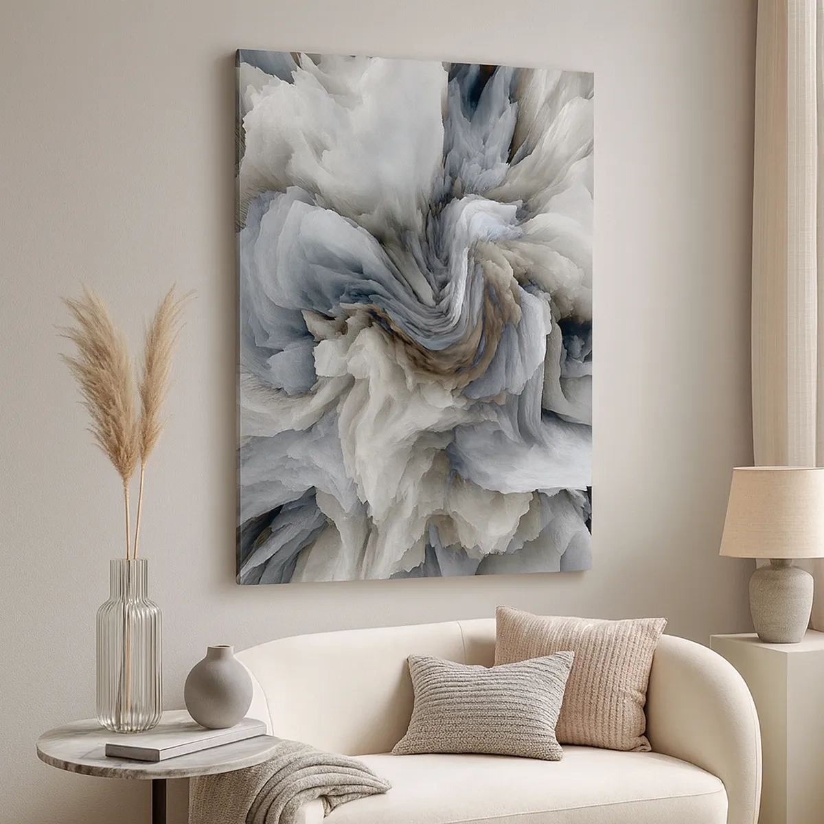 Impression sur toile - Image sur toile - Tourbillon abstrait dans les tons de gris et de bleu - 50x70cm - Pierre et fleur - Décoration murale moderne pour le salon et la chambre ARTTOR