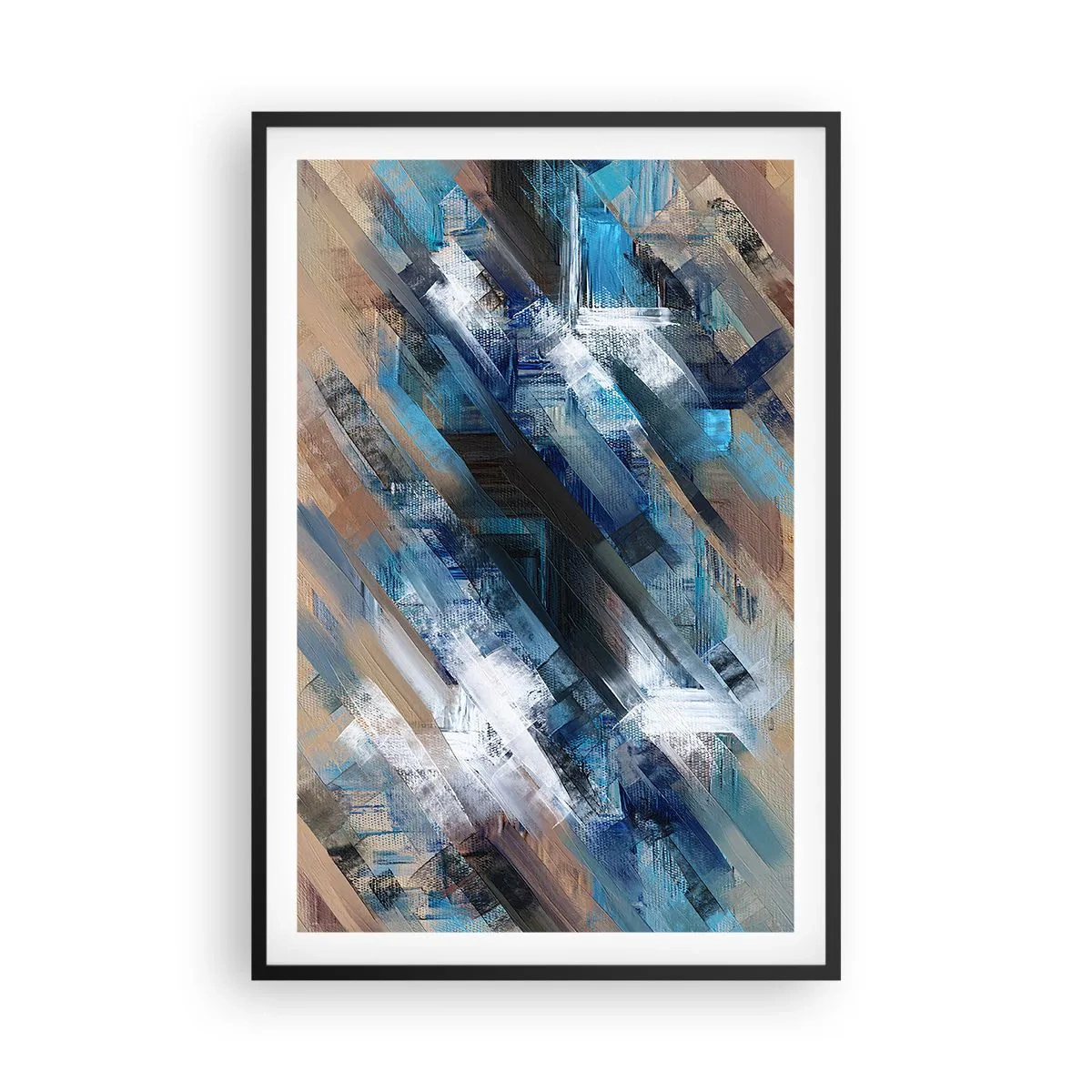Affiche dans un cadre noir - Poster - Diagonale de bleus - 61x91 cm