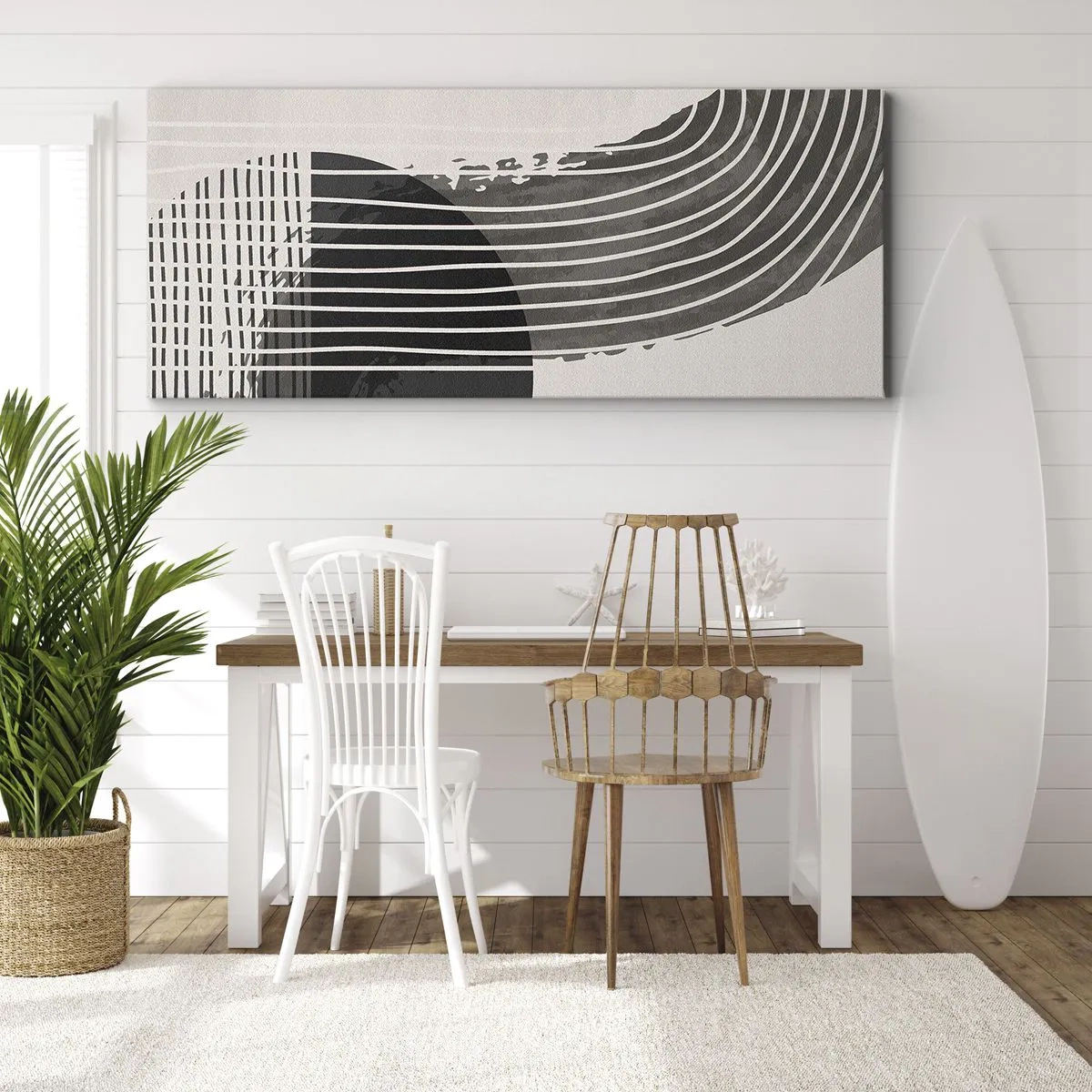 Impression sur toile - Image sur toile - Motif abstrait avec des lignes et des formes géométriques - 120x50cm - Aller et retour - Décoration murale moderne pour le salon et la chambre ARTTOR