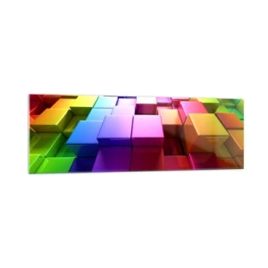 Impression sur verre - Image sur verre - Cubes géométriques 3D colorés - 160x50cm - Collaboration Op art dans une équipe - Décoration murale moderne pour le salon et la chambre ARTTOR