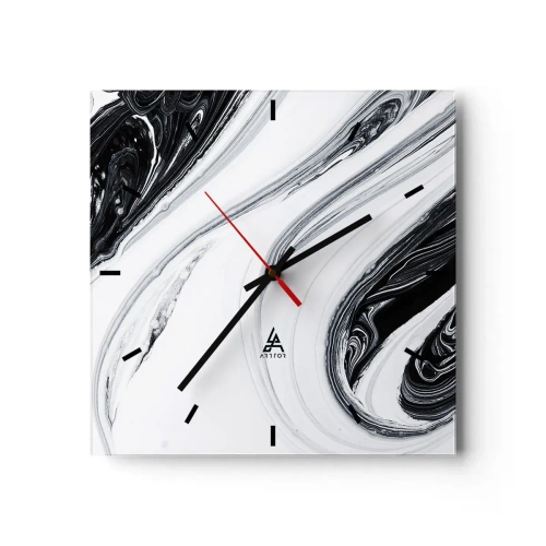 Horloge murale - Pendule murale - Abstraction en noir et blanc avec des lignes et des tourbillons dynamiques - 30x30cm - Une combinaison d'opposés - Décoration murale moderne pour le salon et la chambre ARTTOR