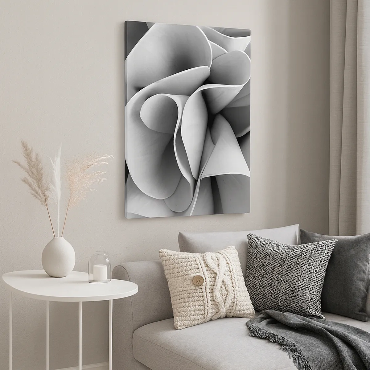 Impression sur toile - Image sur toile - Détails en noir et blanc de formes abstraites - 50x70cm - Il s'en passe dans l'espace - Décoration murale moderne pour le salon et la chambre ARTTOR
