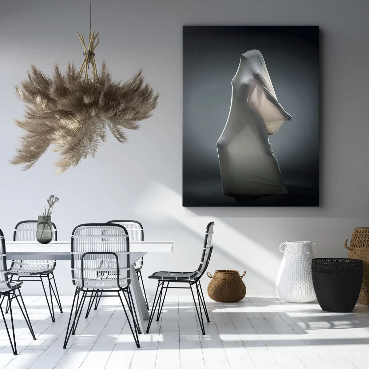 Impression sur toile - Image sur toile - Une figure en tissu blanc sur fond sombre - 50x70cm - Une soif secrète - Décoration murale moderne pour le salon et la chambre ARTTOR