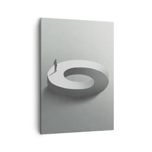 Impression sur toile - Image sur toile - Un homme sur une structure grise et abstraite - 50x70cm - Et sois intelligent ici - Décoration murale moderne pour le salon et la chambre ARTTOR