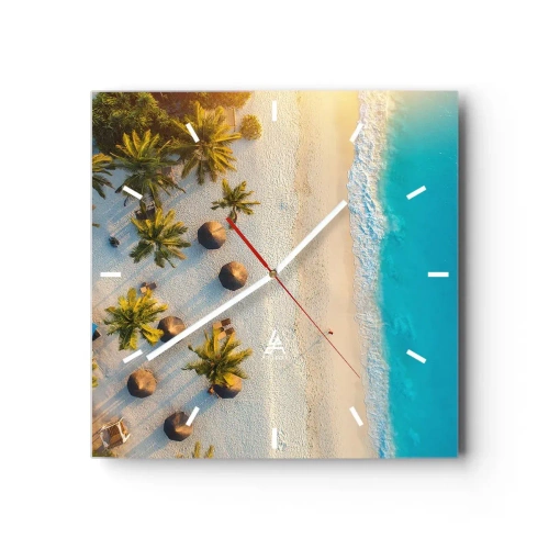 Horloge murale - Pendule murale - Vue d'une plage tropicale avec des palmiers et une mer turquoise - 30x30cm - Bienvenue au paradis - Décoration murale moderne pour le salon et la chambre ARTTOR