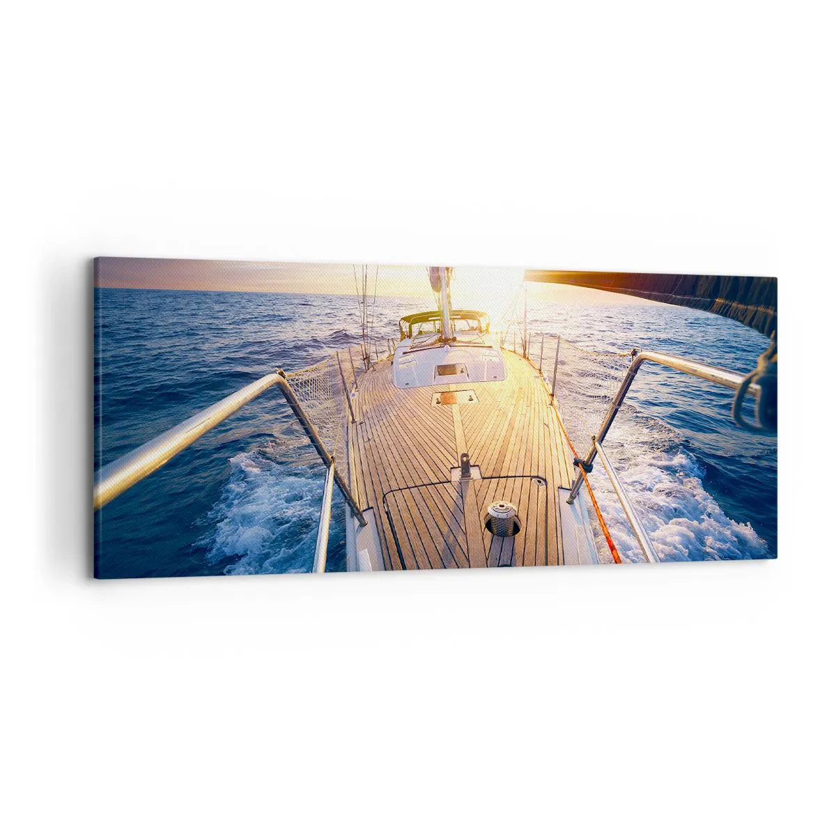 Impression sur toile - Image sur toile - Yacht en mer au coucher du soleil - 120x50cm - Courir sur les vagues - Décoration murale moderne pour le salon et la chambre ARTTOR