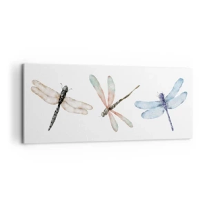 Impression sur toile - Image sur toile - Trois libellules aux couleurs pastel délicates - 120x50cm - Libellules en apesanteur - Décoration murale moderne pour le salon et la chambre ARTTOR
