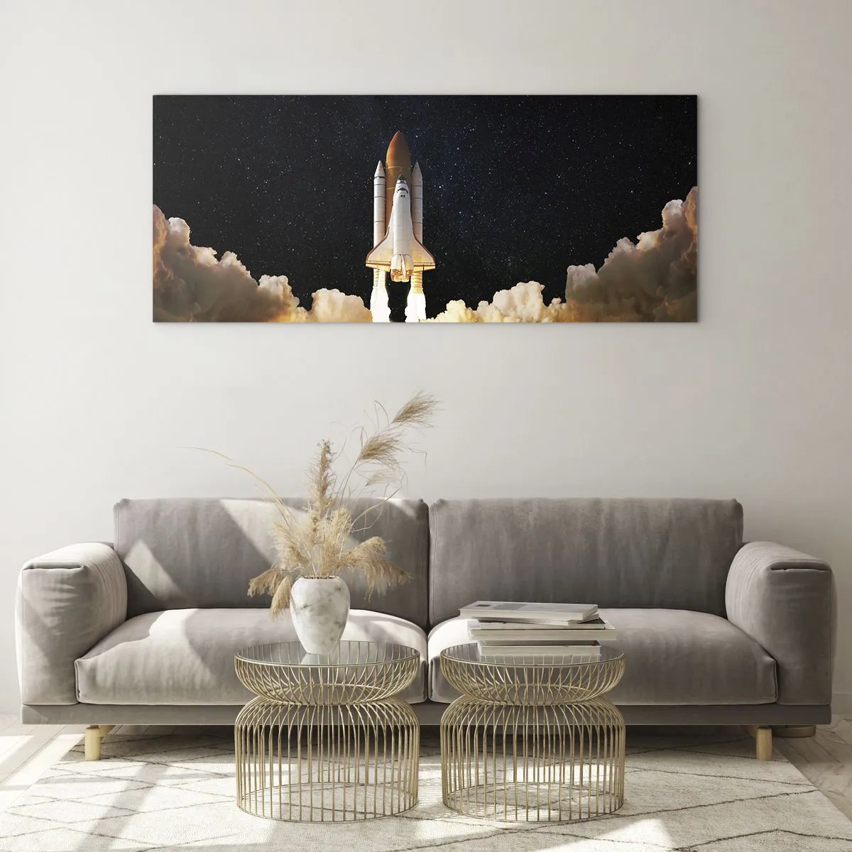Impression sur verre - Image sur verre - Une fusée spatiale décollant dans le ciel étoilé - 120x50cm - Ad astra! - Décoration murale moderne pour le salon et la chambre ARTTOR