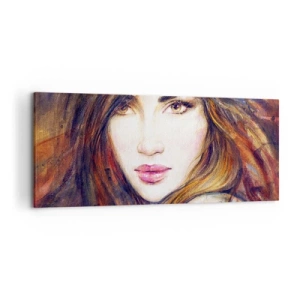 Impression sur toile - Image sur toile - Portrait d'une femme dans un style pictural - 120x50cm - Un sou pour vos pensées - Décoration murale moderne pour le salon et la chambre ARTTOR