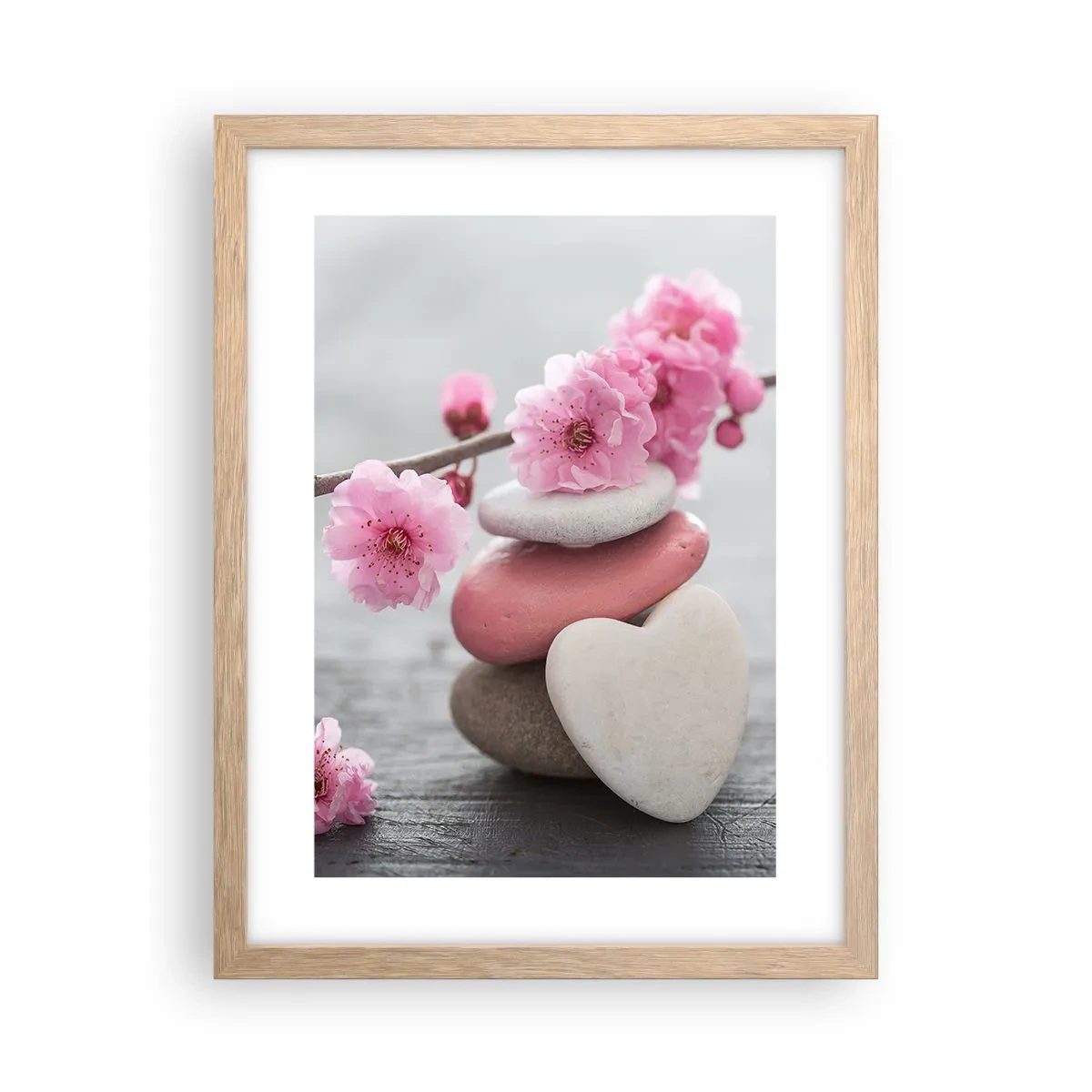 Affiche dans un chêne clair - Poster - Le bonheur avec une fleur de cerisier - 30x40 cm