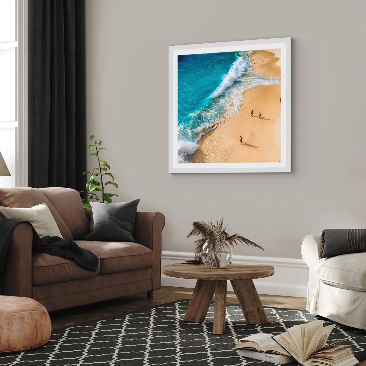 Affiche dans un cadre blanc - Poster - Et ensuite le soleil, la plage… - 40x40 cm