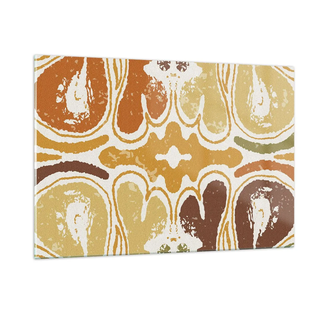 Impression sur verre - Image sur verre - Abstraction symétrique dans des tons terreux et chauds - 120x80cm - Abstraction sentimentale - Décoration murale moderne pour le salon et la chambre ARTTOR