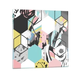 Impression sur verre - Image sur verre - Hexagones et cubes en six couleurs - 70x70 cm