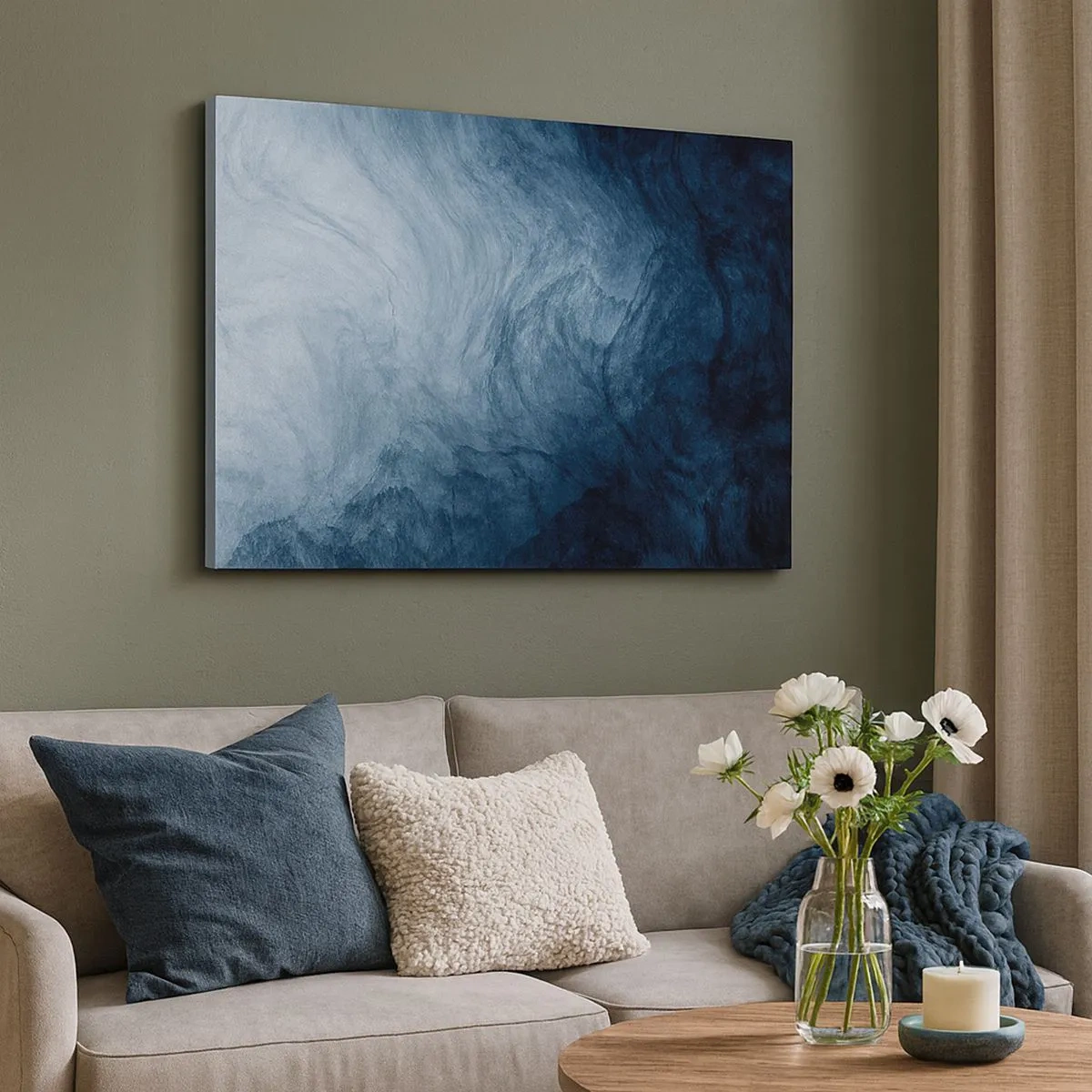Impression sur toile - Image sur toile - Une composition abstraite dans les tons de bleu et bleu marine. - 70x50cm - Atteindre en profondeur - Décoration murale moderne pour le salon et la chambre ARTTOR