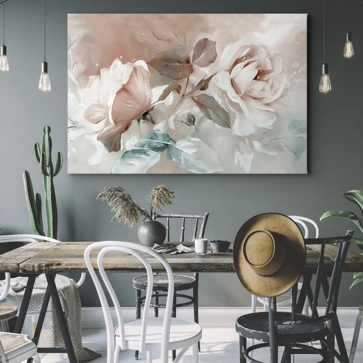 Impression sur toile - Image sur toile - Roses délicates aux tons pastel sur fond clair - 70x50cm - L'esprit du romantisme - Décoration murale moderne pour le salon et la chambre ARTTOR
