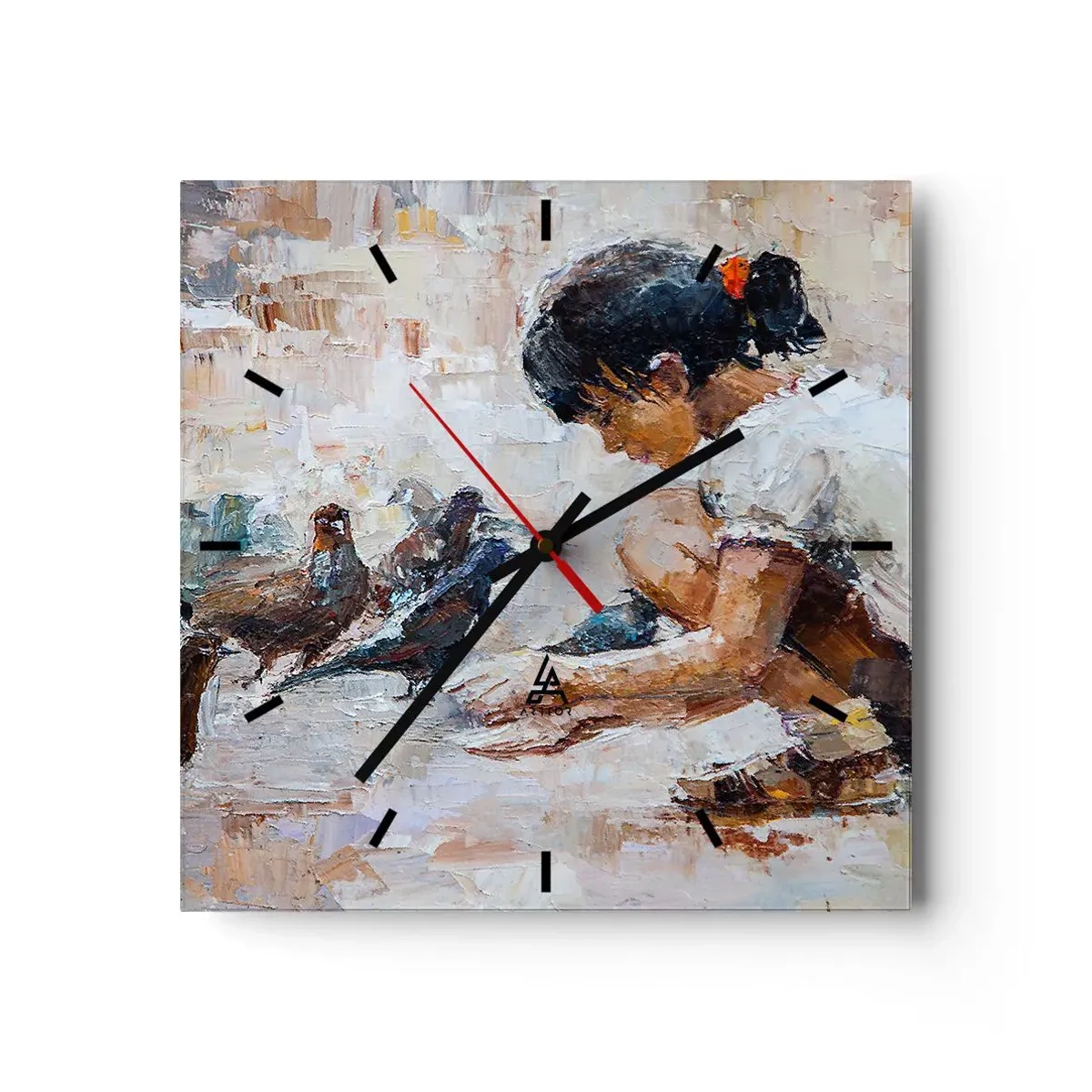 Horloge murale - Pendule murale - Une fille nourrissant des oiseaux dans un style pictural - 30x30cm - Les plus petits et les plus gentils - Décoration murale moderne pour le salon et la chambre ARTTOR