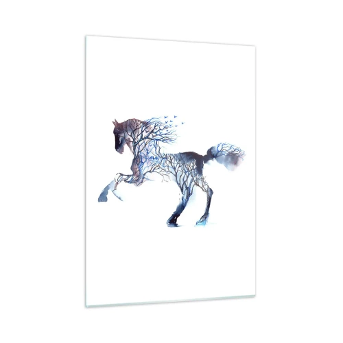Impression sur verre - Image sur verre - Illustration d'un cheval avec des branches à la place d'un corps - 50x70cm - Comme si la forêt avait bougé - Décoration murale moderne pour le salon et la chambre ARTTOR