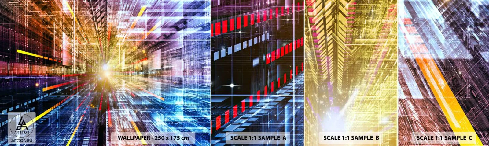 Échantillon De Papier Peint Standard Eco - Couloir lumineux - Abstraction, Graphique, 3D - 100x30 cm