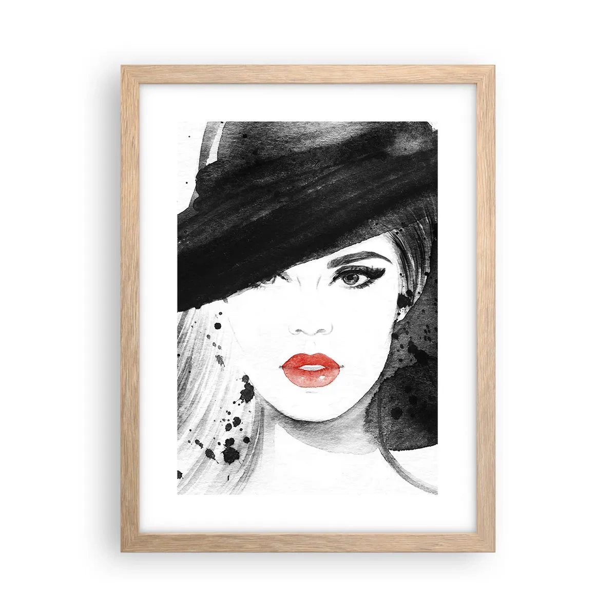 Affiche dans un chêne clair - Poster - Dame en noir - 30x40 cm
