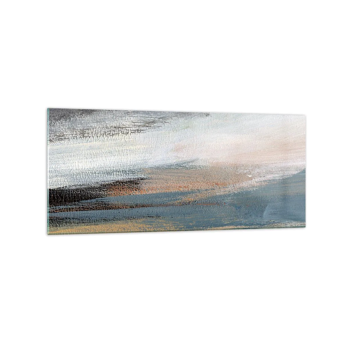 Impression sur verre - Image sur verre - Paysage abstrait dans des tons sobres de bleu et de beige - 120x50cm - Abstraction : paysage nordique - Décoration murale moderne pour le salon et la chambre ARTTOR
