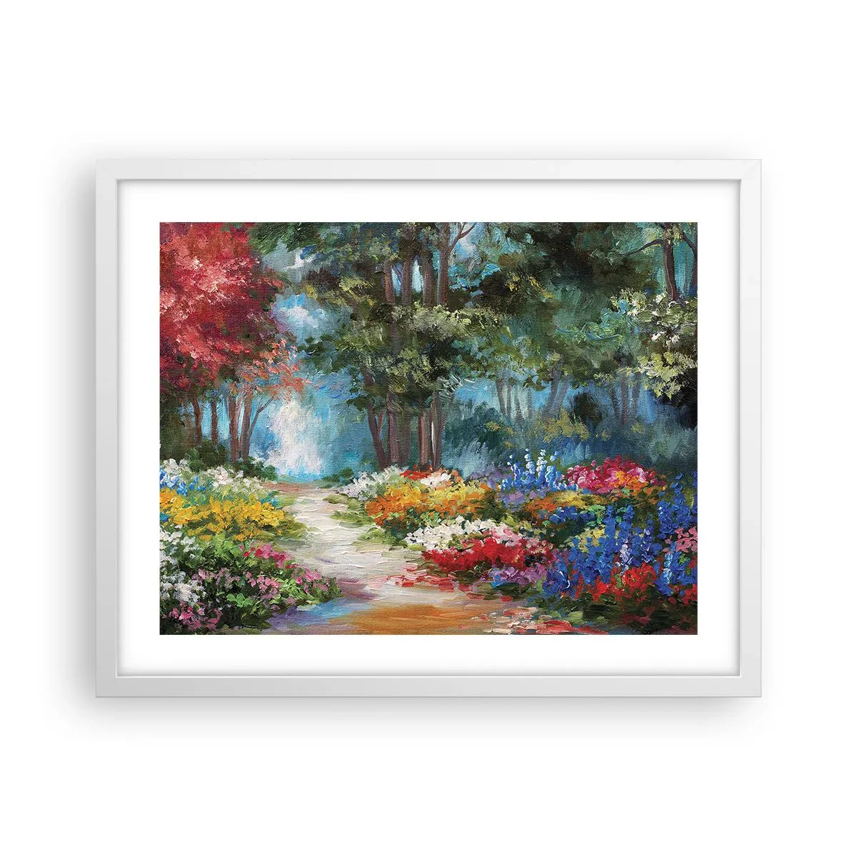 Affiche dans un cadre blanc - Poster - Jardin forestier, forêt de fleurs - 50x40 cm
