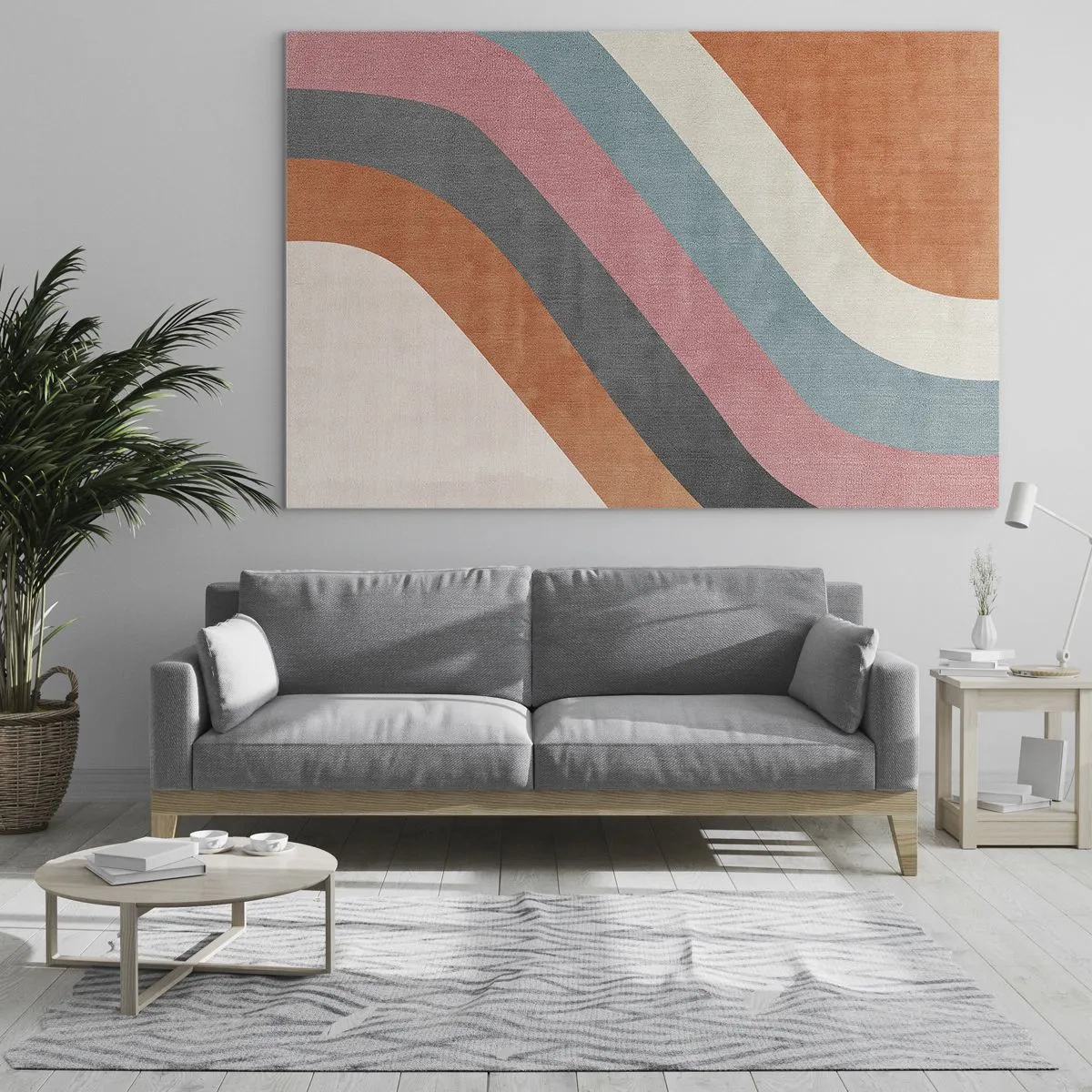 Impression sur verre - Image sur verre - Rayures diagonales colorées sur fond clair - 70x50cm - Composition diagonale – mouvement - Décoration murale moderne pour le salon et la chambre ARTTOR