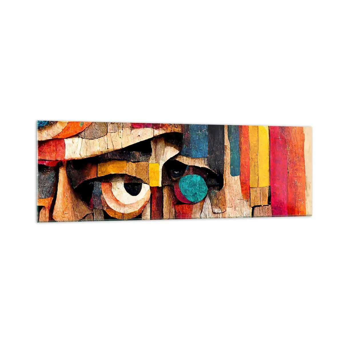 Impression sur verre - Image sur verre - Visages abstraits aux couleurs intenses - 160x50cm - Je te vois… - Décoration murale moderne pour le salon et la chambre ARTTOR