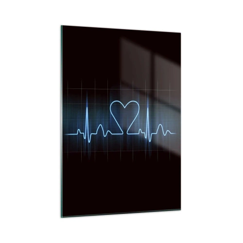 Impression sur verre - Image sur verre - Ligne de vie avec un cœur sur un fond sombre en lumière bleue - 50x70cm - Au rythme du cœur - Décoration murale moderne pour le salon et la chambre ARTTOR