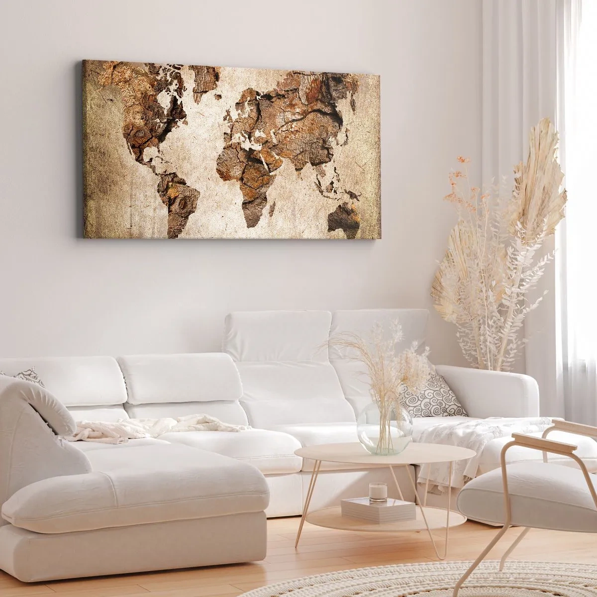 Impression sur toile - Image sur toile - Une carte du monde dans un style rustique en bois - 120x50cm - Découverte du monde - Décoration murale moderne pour le salon et la chambre ARTTOR