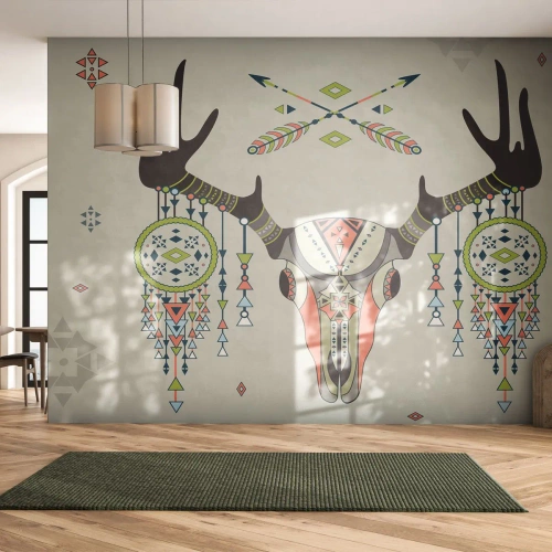 Papier Peint Autocollant Deluxe Sticker - Trophée du chasseur indien - Abstraction, Cerf, Bohème - 250x175 cm