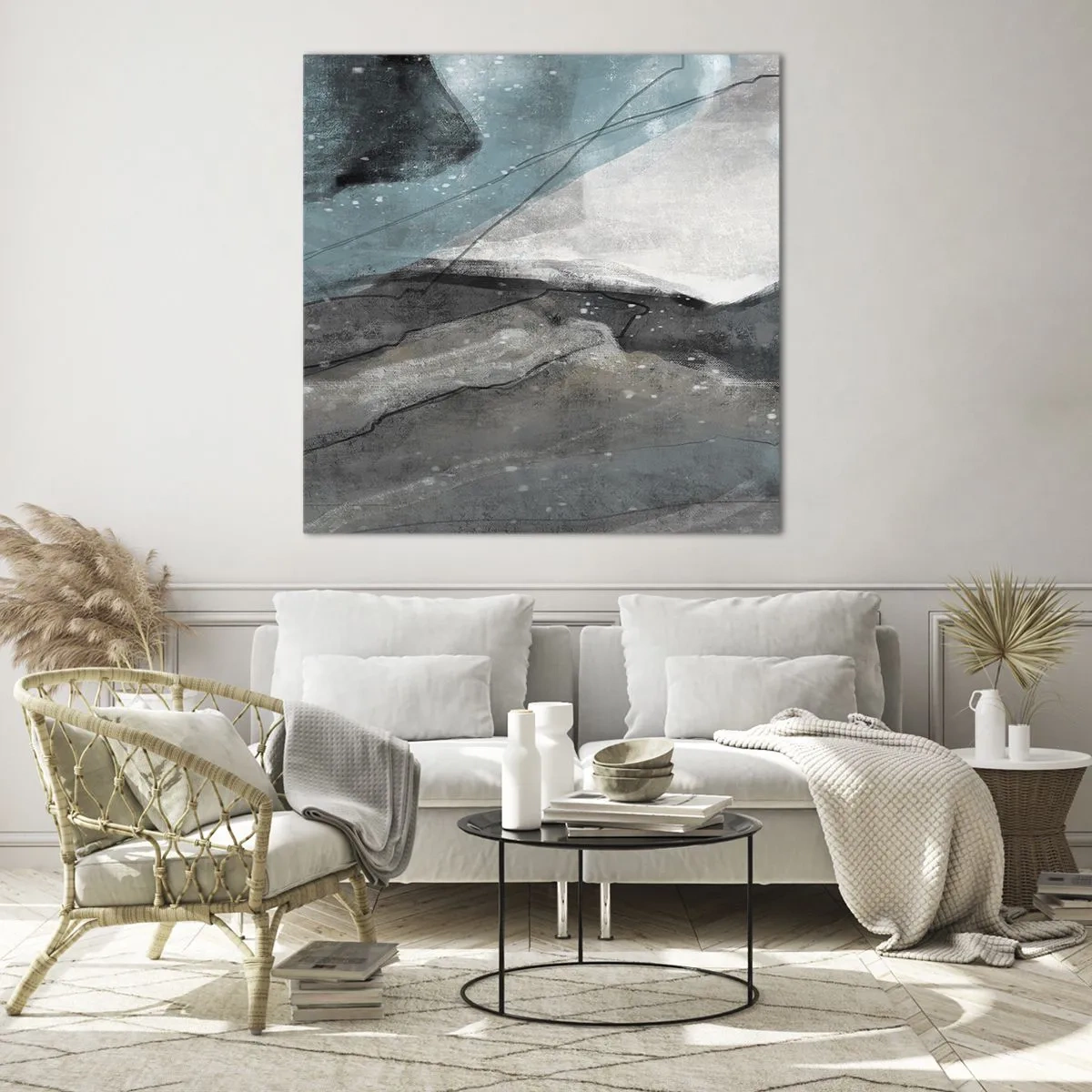 Impression sur verre - Image sur verre - Résumé : roches et glace - 30x30 cm