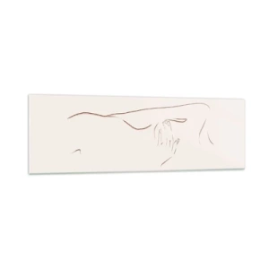 Impression sur verre - Image sur verre - Un dessin au trait subtil d'une silhouette sur un fond clair - 160x50cm - La forme du désir - Décoration murale moderne pour le salon et la chambre ARTTOR