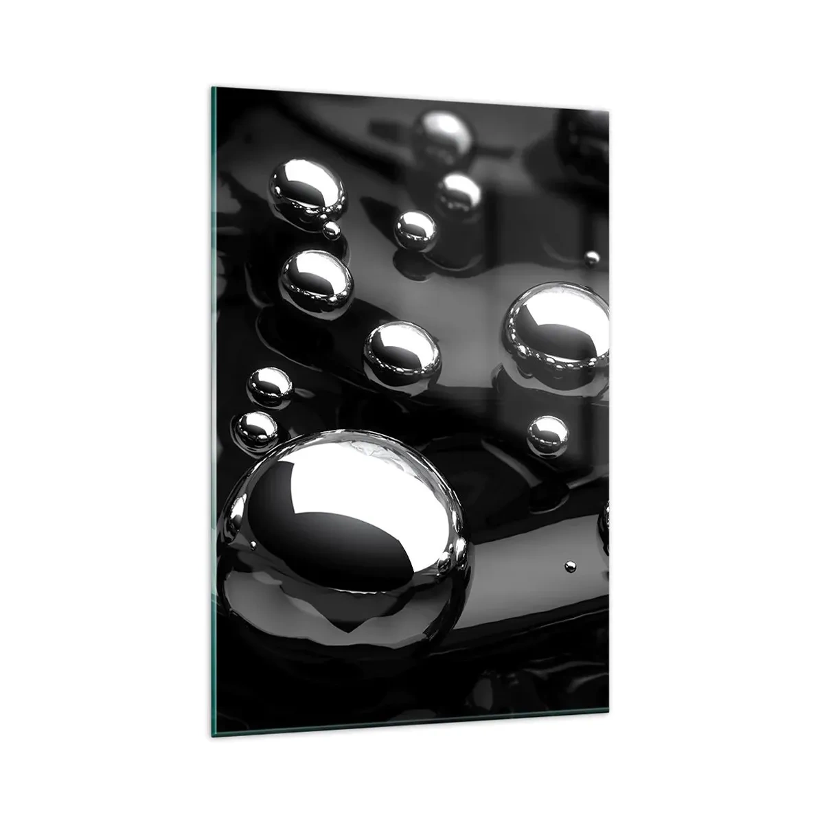 Impression sur verre - Image sur verre - Gouttes abstraites sur une surface noire - 80x120cm - D'un ton noir - Décoration murale moderne pour le salon et la chambre ARTTOR