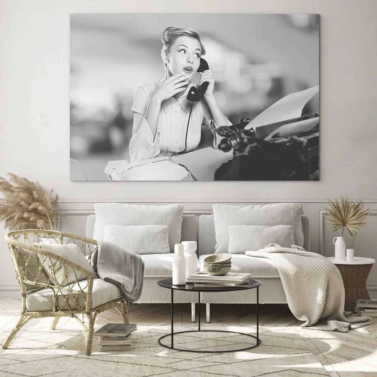 Impression sur verre - Image sur verre - Bonjour, c'est les années 50 ici. - 100x70cm - Hello! Ici les années 50 - Décoration murale moderne pour le salon et la chambre ARTTOR