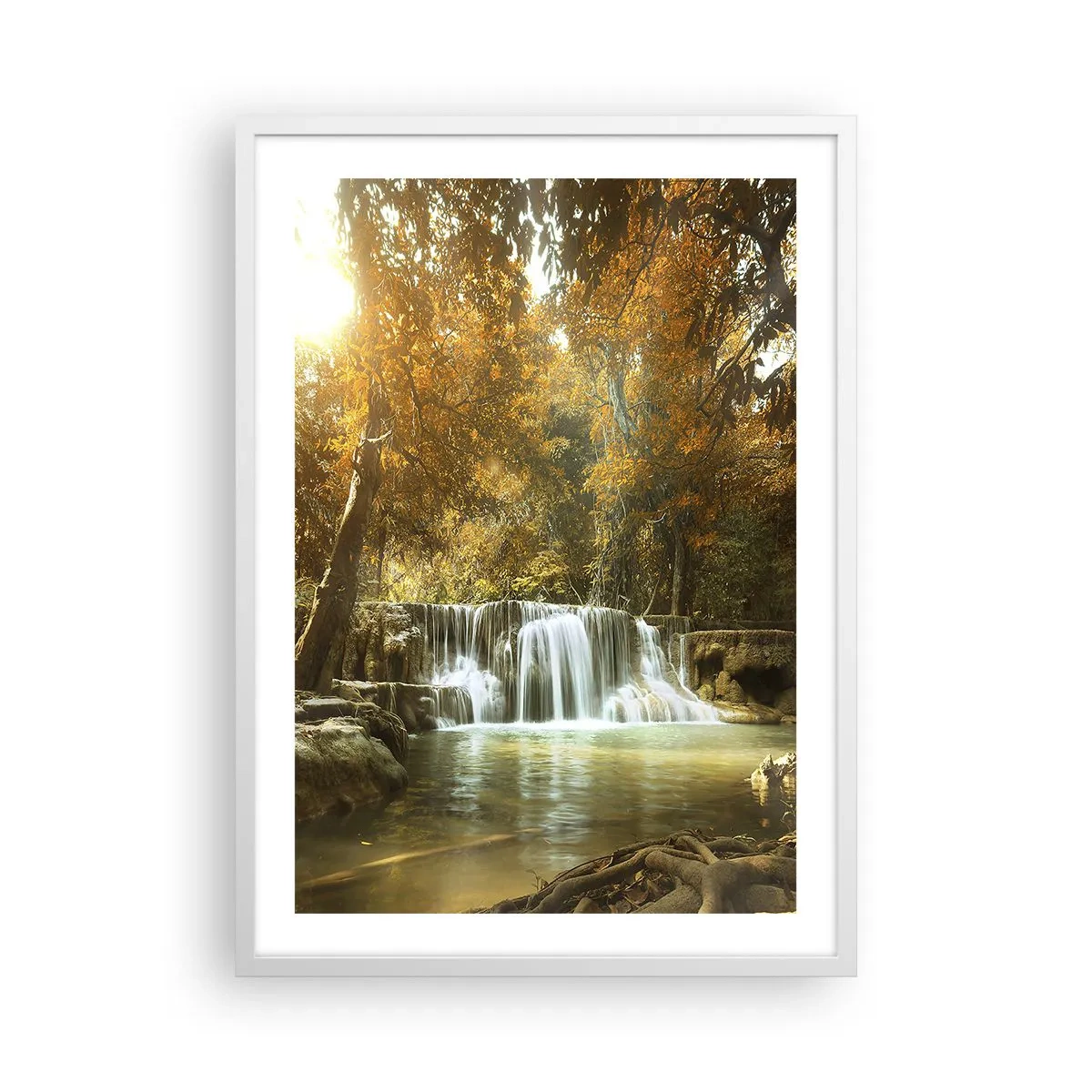 Affiche dans un cadre blanc - Poster - Cascade du parc - 50x70 cm