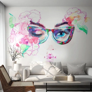 Papier Peint Autocollant Deluxe Sticker - Une promesse tentante - Abstraction, Les yeux de la femme, Lunettes - 250x175 cm
