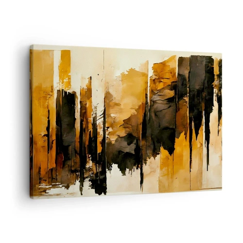 Impression sur toile - Image sur toile - Rayures abstraites dorées et noires dans une composition artistique - 70x50cm - Harmonie de noir et d'or - Décoration murale moderne pour le salon et la chambre ARTTOR