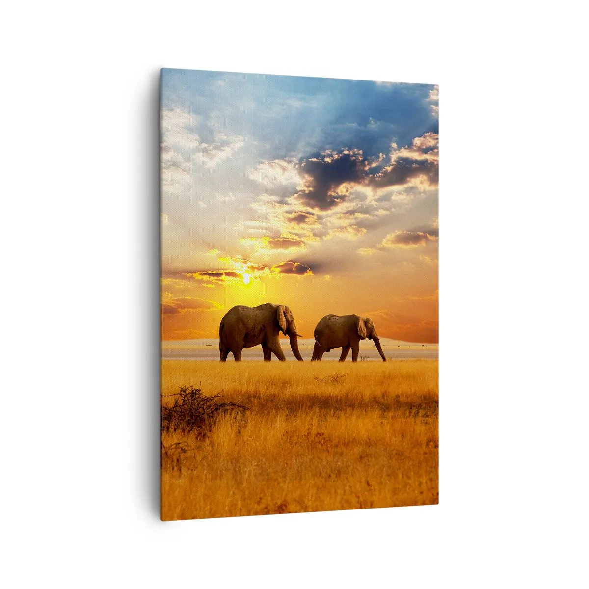 Impression sur toile - Image sur toile - Éléphants dans la savane au coucher du soleil - 70x100cm - Déambulation familliale - Décoration murale moderne pour le salon et la chambre ARTTOR