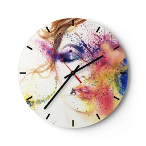 Horloge murale - Pendule murale - Portrait abstrait d'une femme aux couleurs de l'arc-en-ciel - 30x30cm - Vertiges arc-en-ciel - Décoration murale moderne pour le salon, la cuisine et la chambre ARTTOR