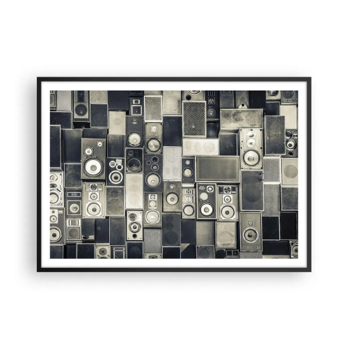 Affiche dans un cadre noir - Poster - Collection d'enceintes de style rétro - 100x70cm - Tout va bien - Décoration murale moderne pour le salon et la chambre ARTTOR