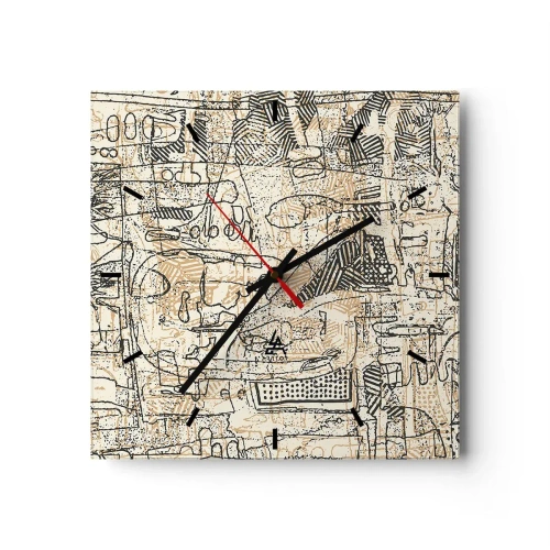 Horloge murale - Pendule murale - Motifs abstraits et lignes sur fond beige - 30x30cm - Il attend d'être décodé - Décoration murale moderne pour le salon et la chambre ARTTOR