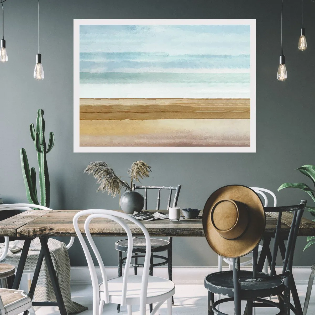 Affiche - Poster - Paysage de plage abstrait aux tons pastel - 100x70cm - Réconfort - Décoration murale moderne pour le salon et la chambre ARTTOR