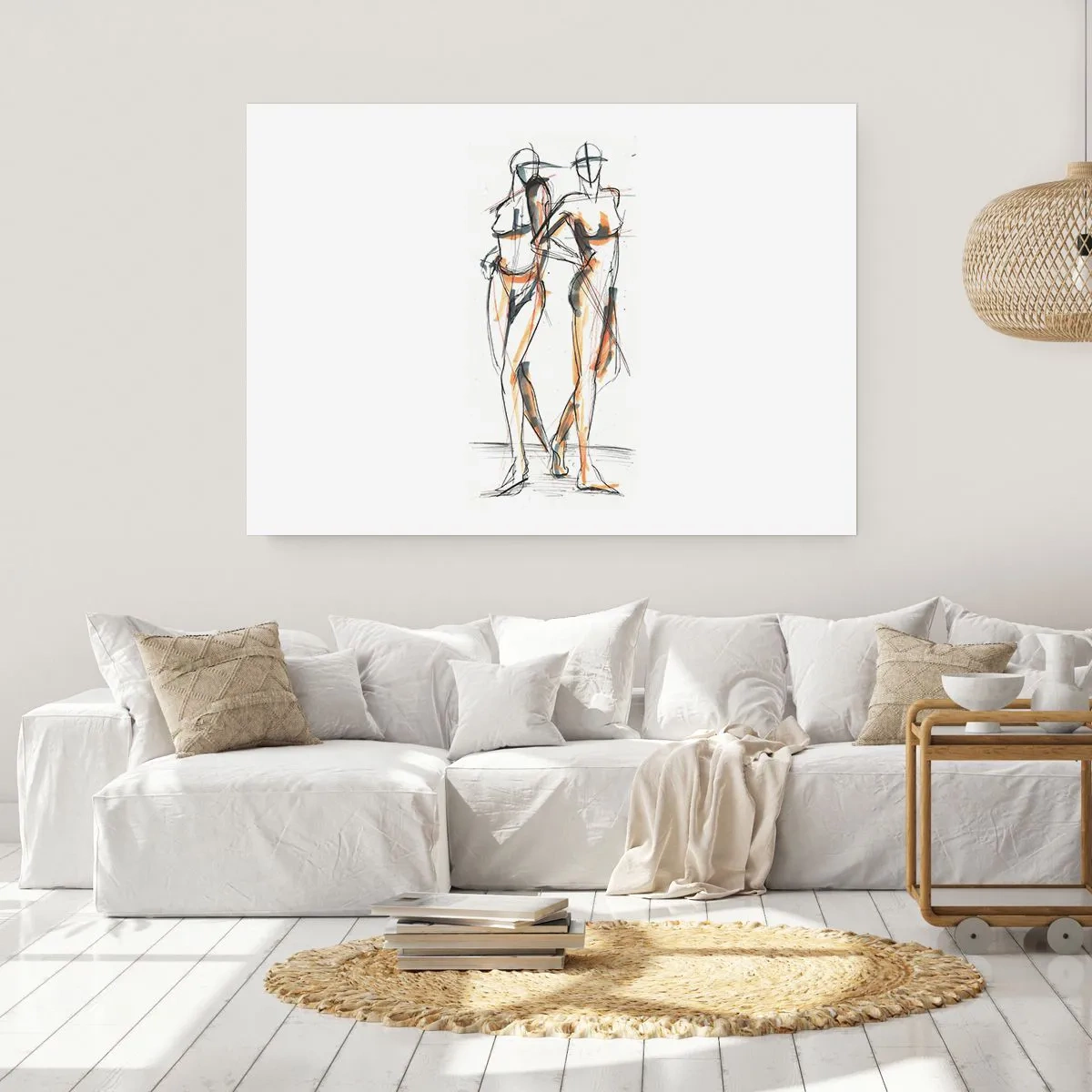 Affiche - Poster - Croquis artistique de deux silhouettes sur fond blanc - 100x70cm - Étude de la grâce - Décoration murale moderne pour le salon et la chambre ARTTOR