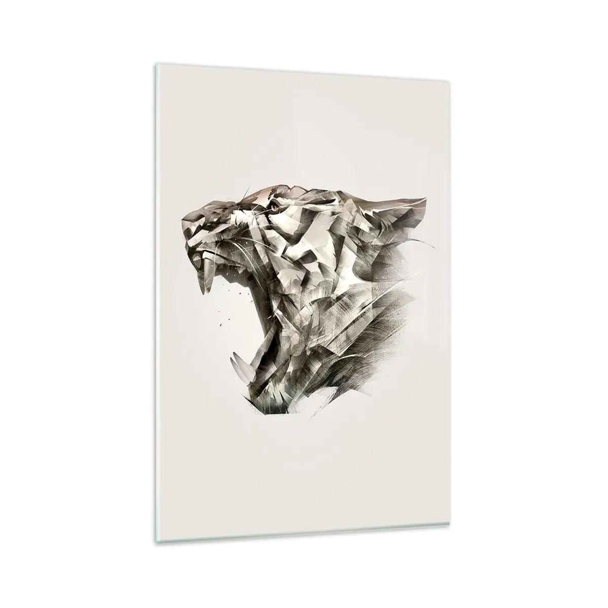 Impression sur verre - Image sur verre - Image abstraite d'un tigre dans des tons beiges - 80x120cm - Vous savez déjà qui est en charge - Décoration murale moderne pour le salon et la chambre ARTTOR