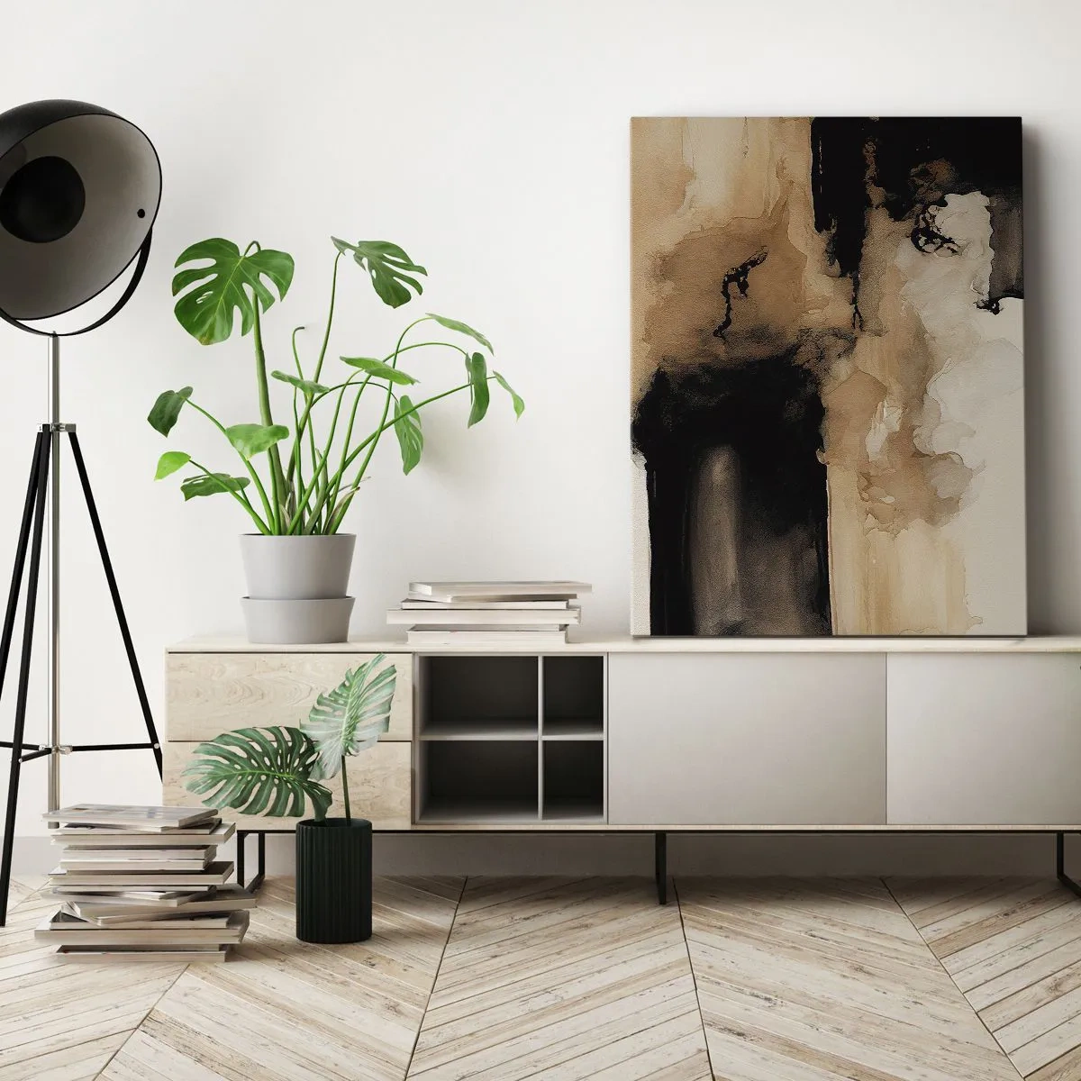 Impression sur toile - Image sur toile - Composition abstraite dans les tons de marron et de noir - 70x100cm - Une abstraction intrigante - Décoration murale moderne pour le salon et la chambre ARTTOR