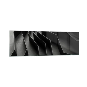 Impression sur verre - Image sur verre - Abstraction en noir et blanc avec des structures géométriques - 160x50cm - Ordre spatial - Décoration murale moderne pour le salon et la chambre ARTTOR